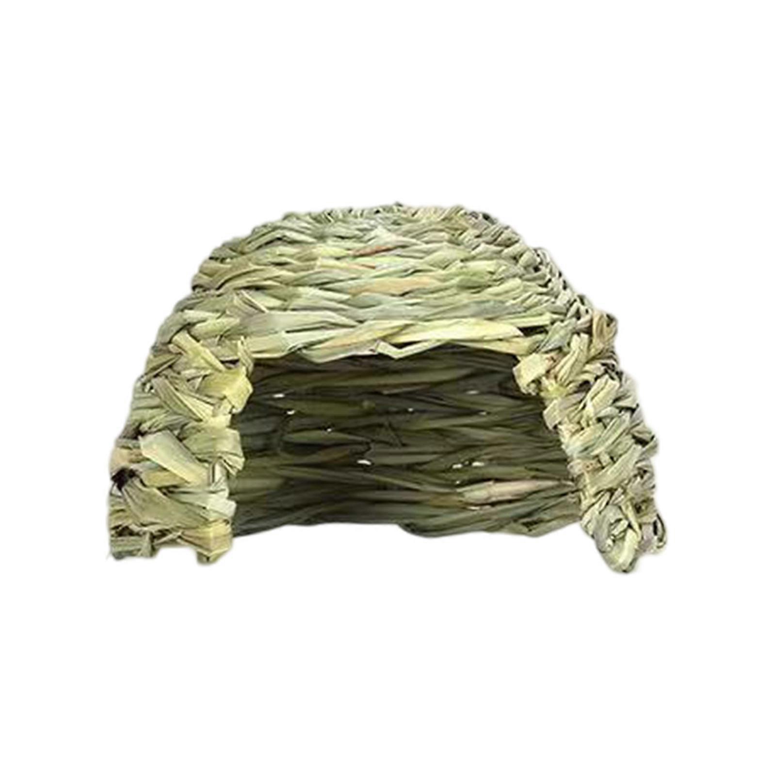 Handwoven Grass Straw House for Small Pet Hideouts Habitat Cave for Small Animals Hedgehogs Squirrels Rabbits Playhouse 21x14cm