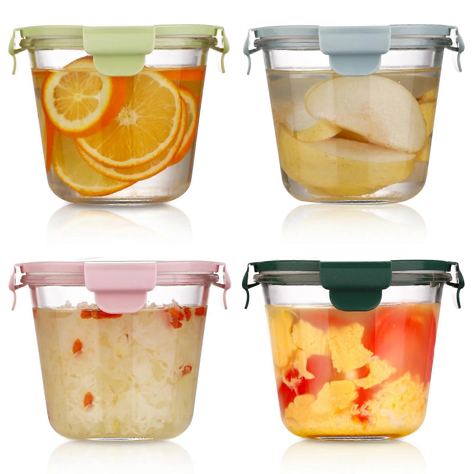 4 Cup Glass Storage Containers Round Airtight for Soup Storage 23oz