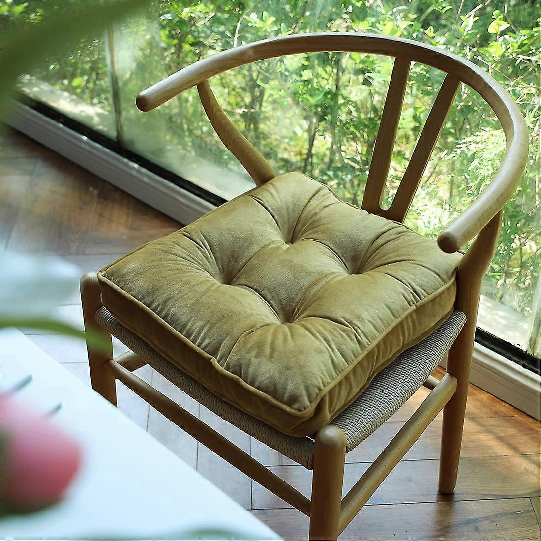 Soft Velvet Chair Pads with Ties for Dining and Office Chairs, Grass Green, 16"x16", Comfy Seat Cushion for Hardwood Floors