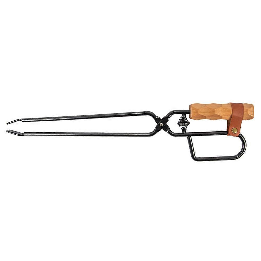 Fireplace Tongs 18.5 Inch Scissor Shape Charcoal Tongs with Wooden Handle Heavy Duty for Campfire and Indoor Use