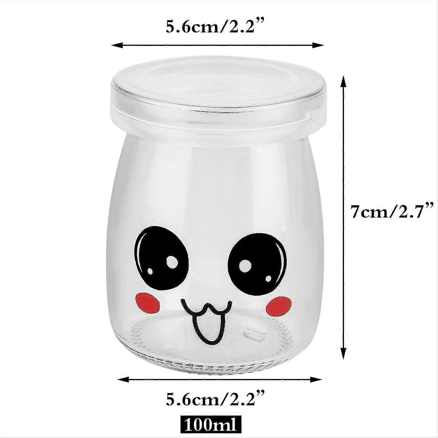 다른 이모티콘 장식이 있는 뚜껑이 있는 유리 요구르트 항아리 12개, 디저트 크림 항아리 용량 100ml