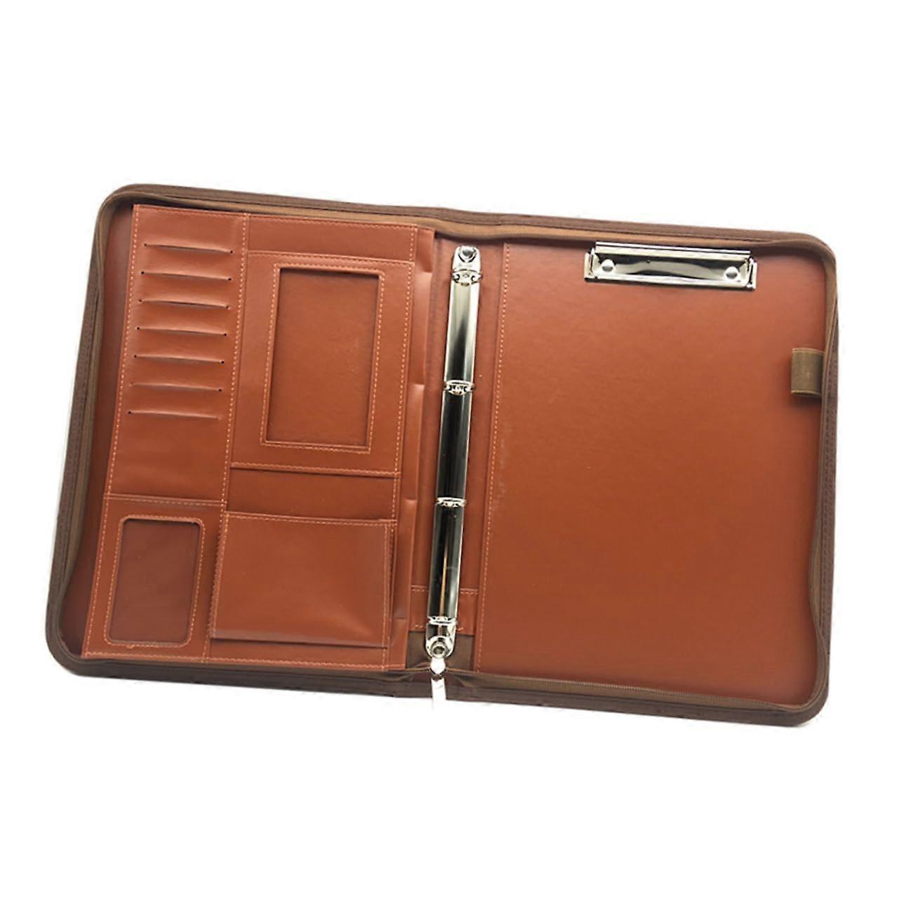 Zipper Portfolio Bag for Business A4 Size Pu Leather Calculator Pockets