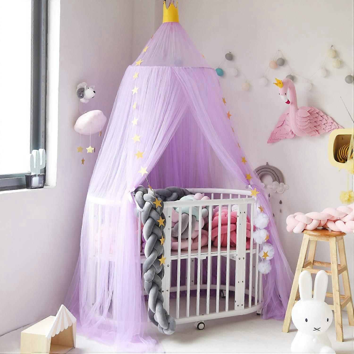 Princess Bed Canopy for Room Decor Round Lace Mosquito Net Play Tent Reading Nook Canopies Yarn Girl Dome Netting Castle ( Purple)