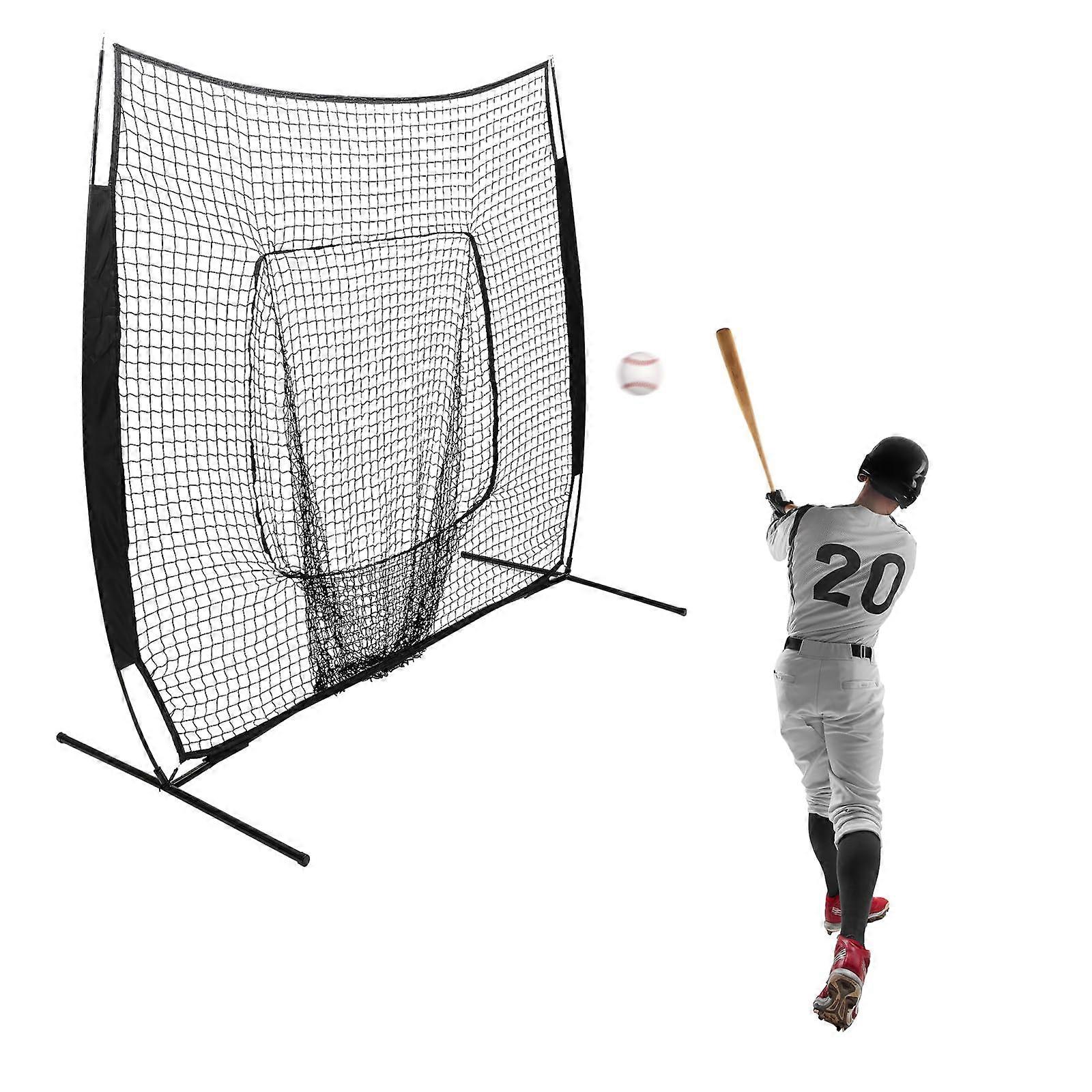7 Ft x 7 Ft Black Baseball Softball Training Net with Carry Bag, Durable Practice Backstop for Hitting, Pitching, Throwing