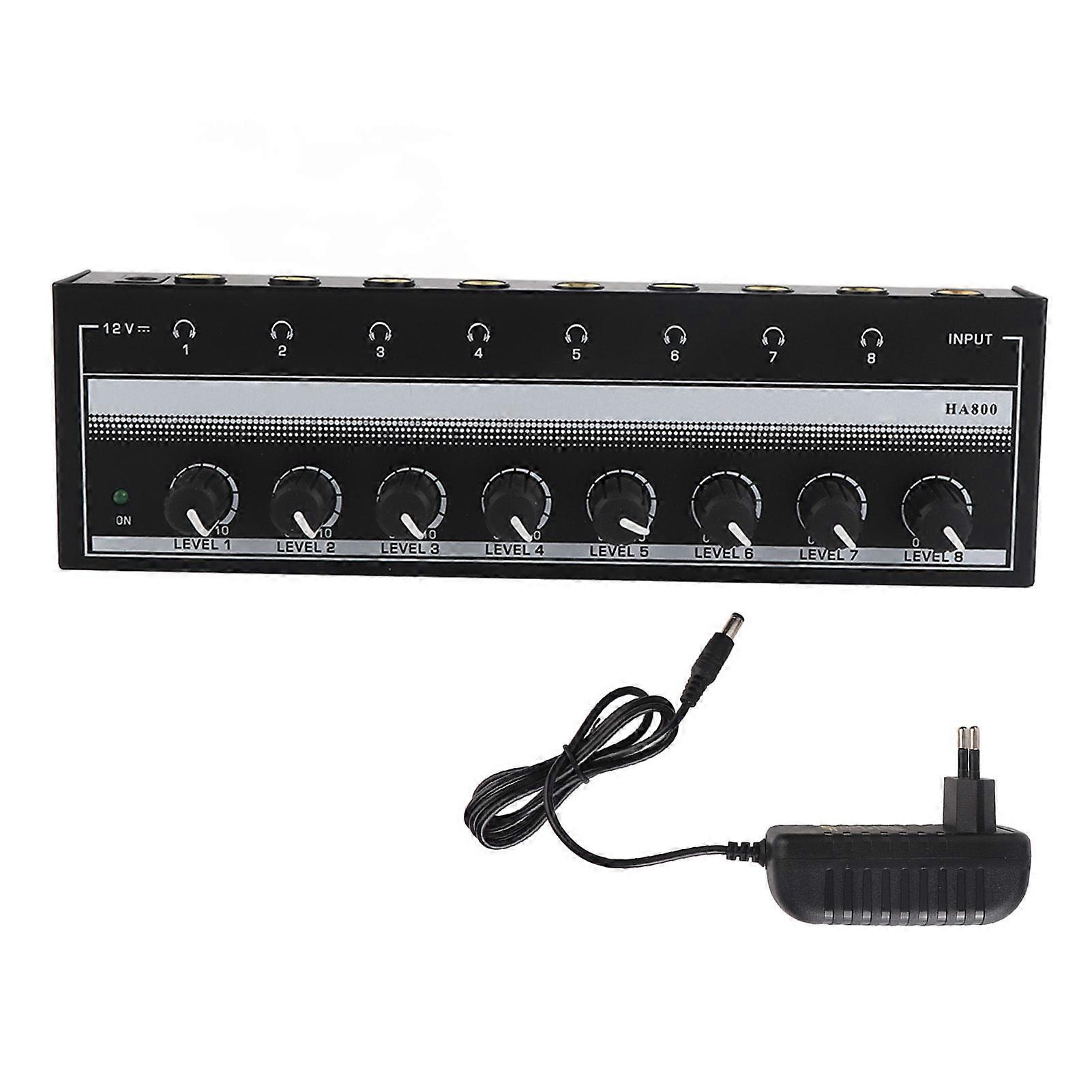 Headphone Amplifier 8 Channel Portable Metal Stereo Amplifier for Studio and Stage 100 to 240V EU Plug