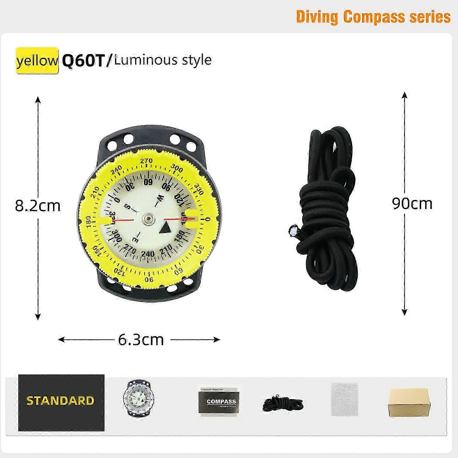 Yellow Portable Waterproof Night Vision Scuba Module Gauge Diving Navigation Compass iK