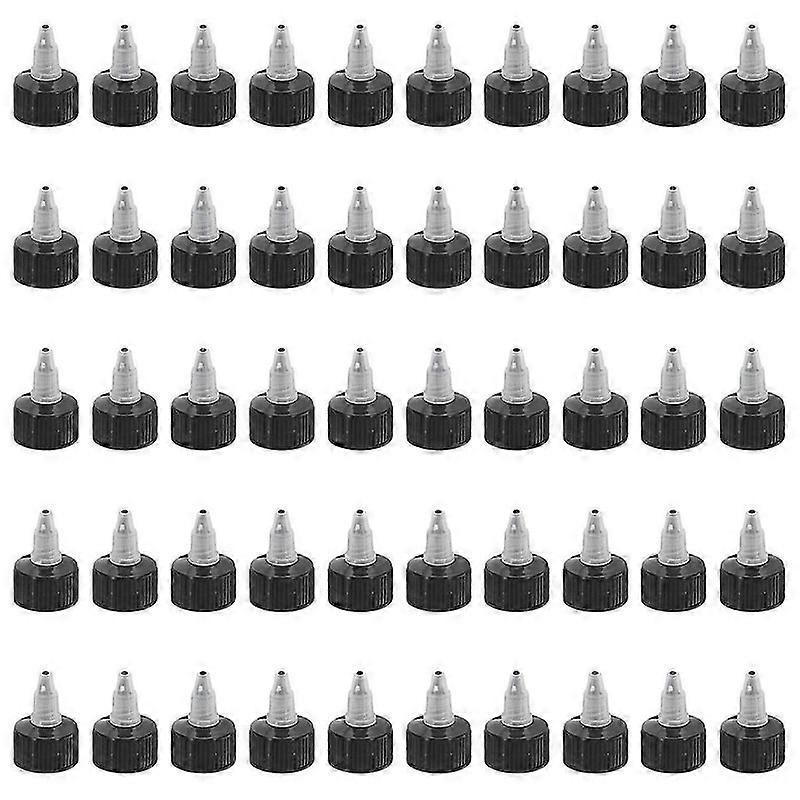 ツイストボトルキャップ、50個28-410スクイーズボトルキャップ交換用キャップ水接着剤ディスペンシングボトル用キャップ-ブラック