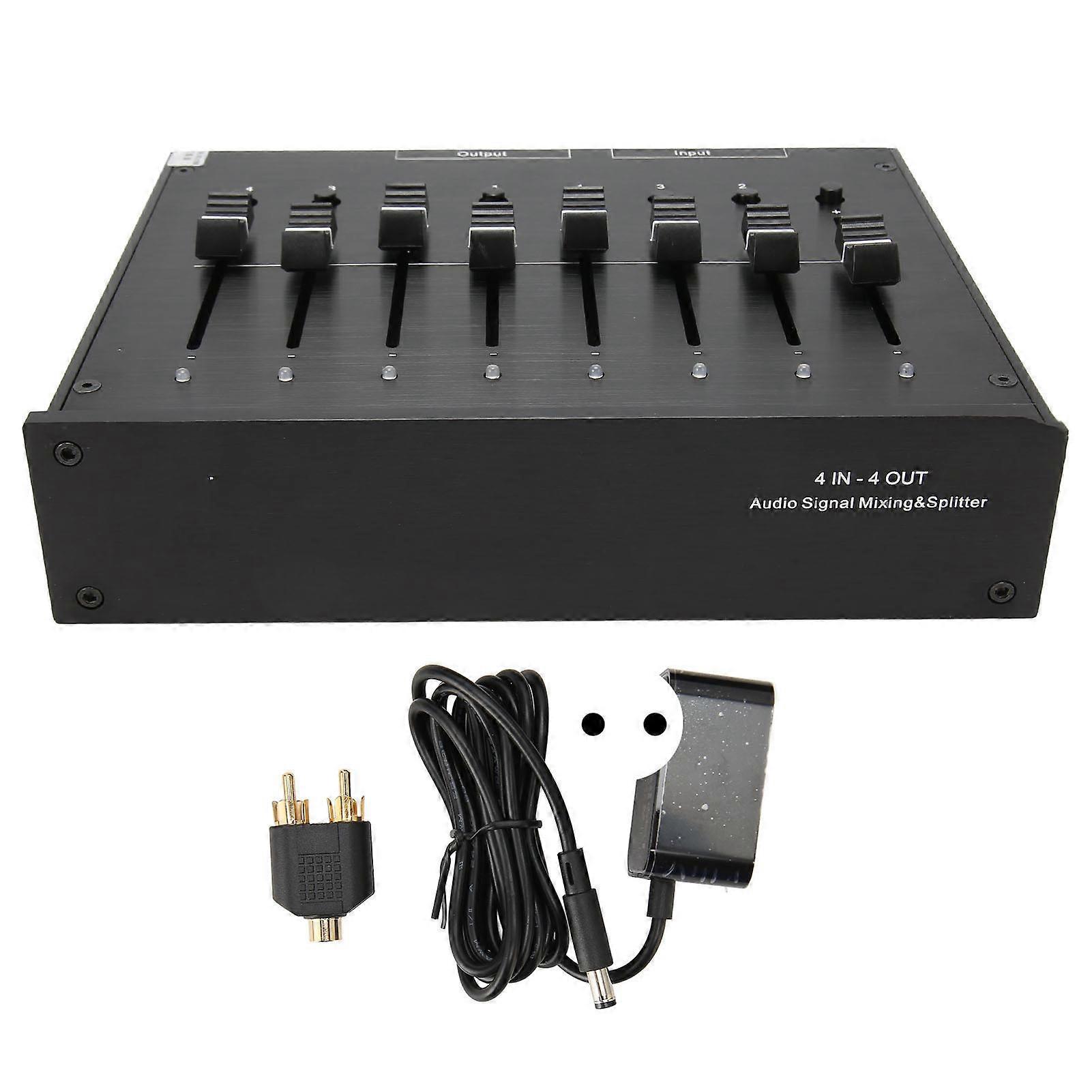 Sound Splitter Mixer 4 in 4 Out Independent Switch Headphone Amp Mixing Console Amplifier 100‑240V EU Plug