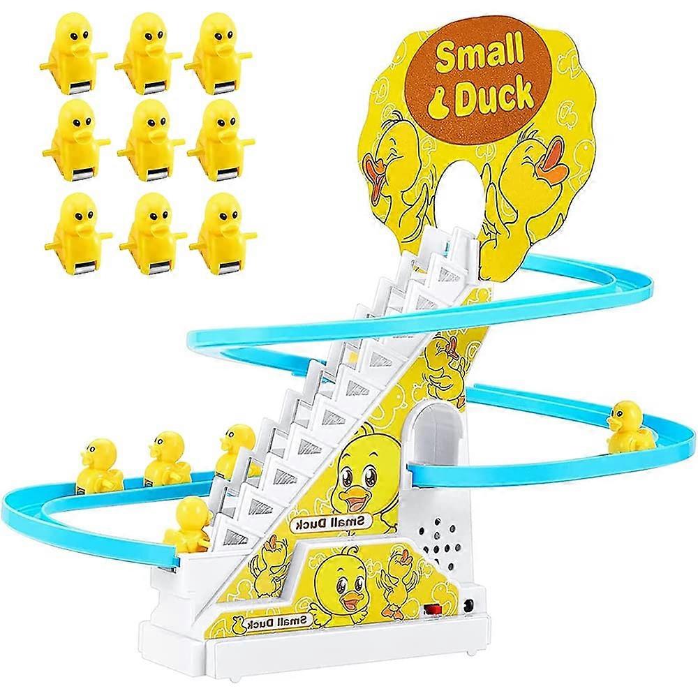 Small Ducks Climbing Toys Electric Duck Climbing Stairs Tracks Slide Set Duck Roller Coaster With Lights On Off Button