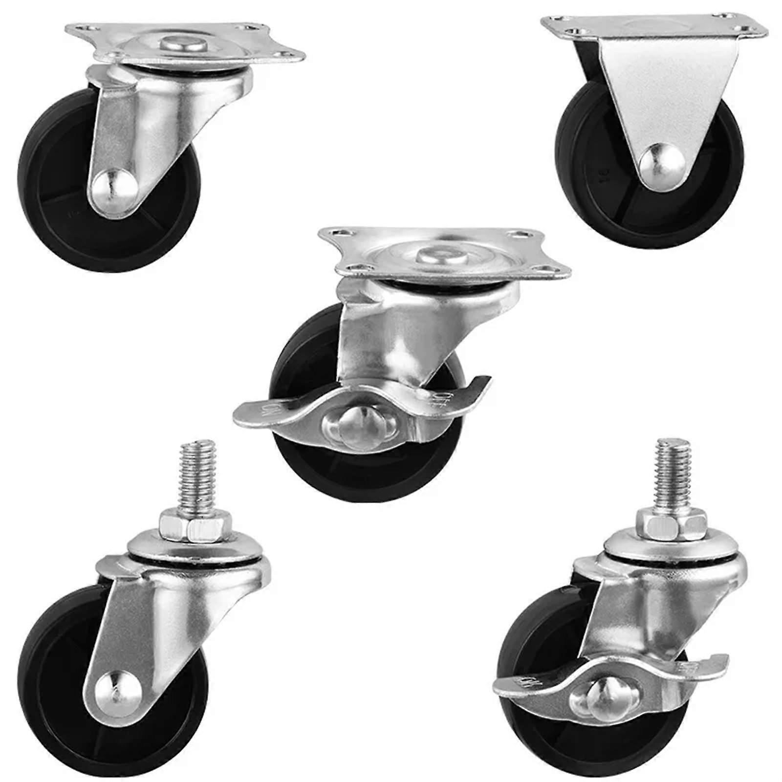 Casters 4Pcs Universal PP Wheels 1/1.25/1.5 Inch Lightweight Black M8 Screw For Display Shelves Racks Small Carts