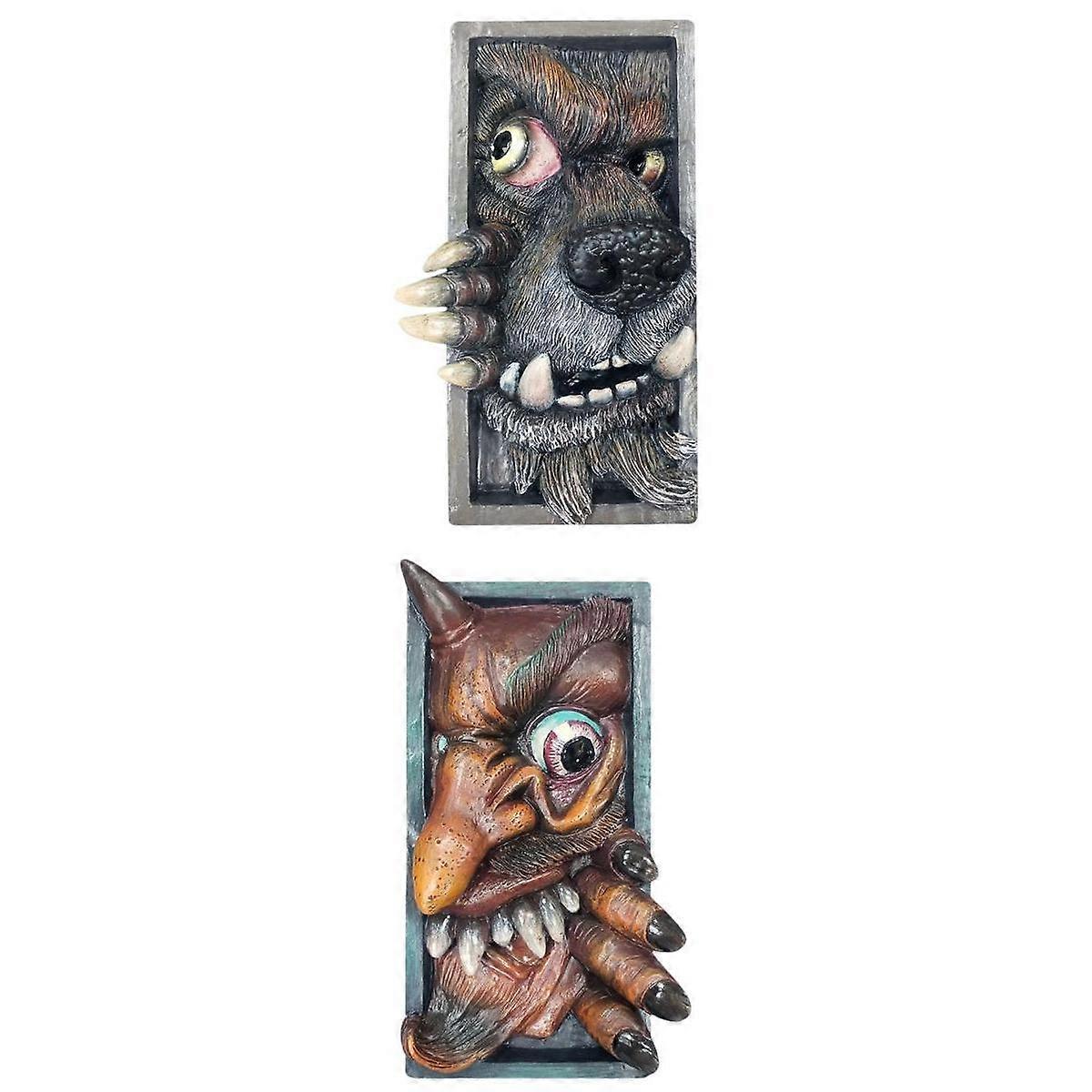 2個 モンスター ブックエンド 本棚の覗き見 彫刻 ハロウィン デコレーション