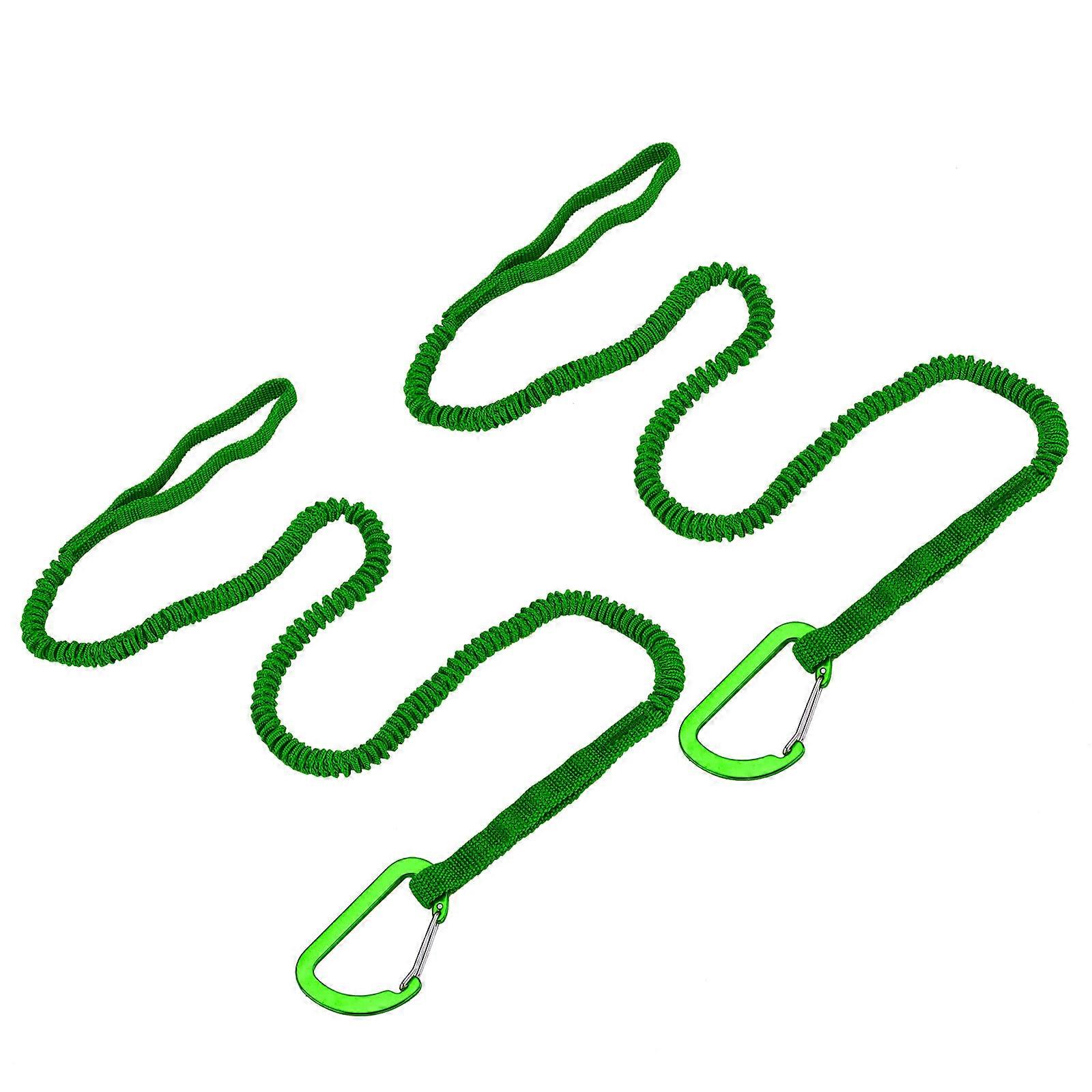 2Pcs Elastics Kayaks Paddle Leash With Safety Hook Paddle AntiLost Rope Lanyard for Kayaks Paddles Canoes Oars Enduring Green