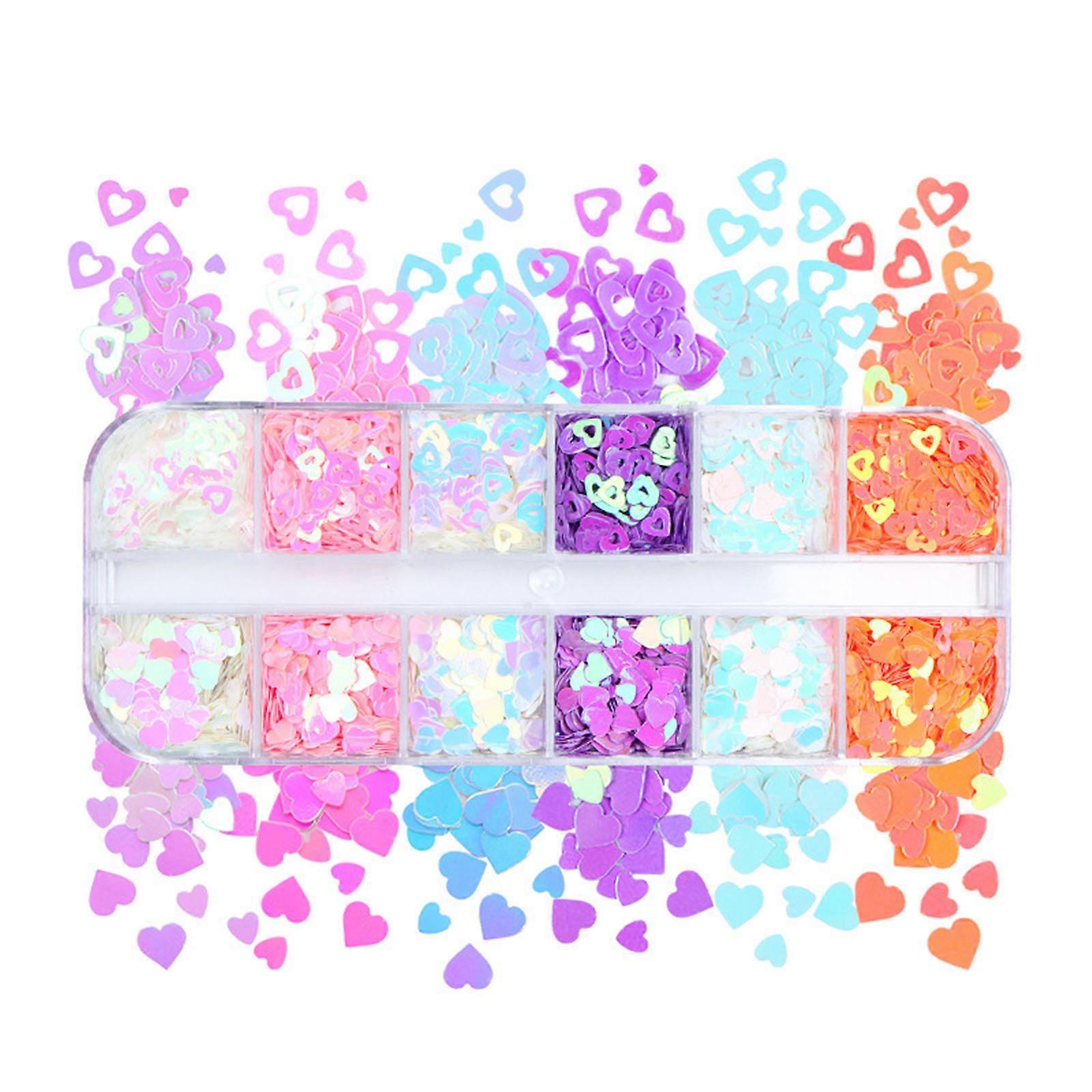 12 Grids Fluorescent Glitter Sequins Glitter Epoxy Resin Filling Heart Mixed Color Glitter Sequins DIY Jewelery Making