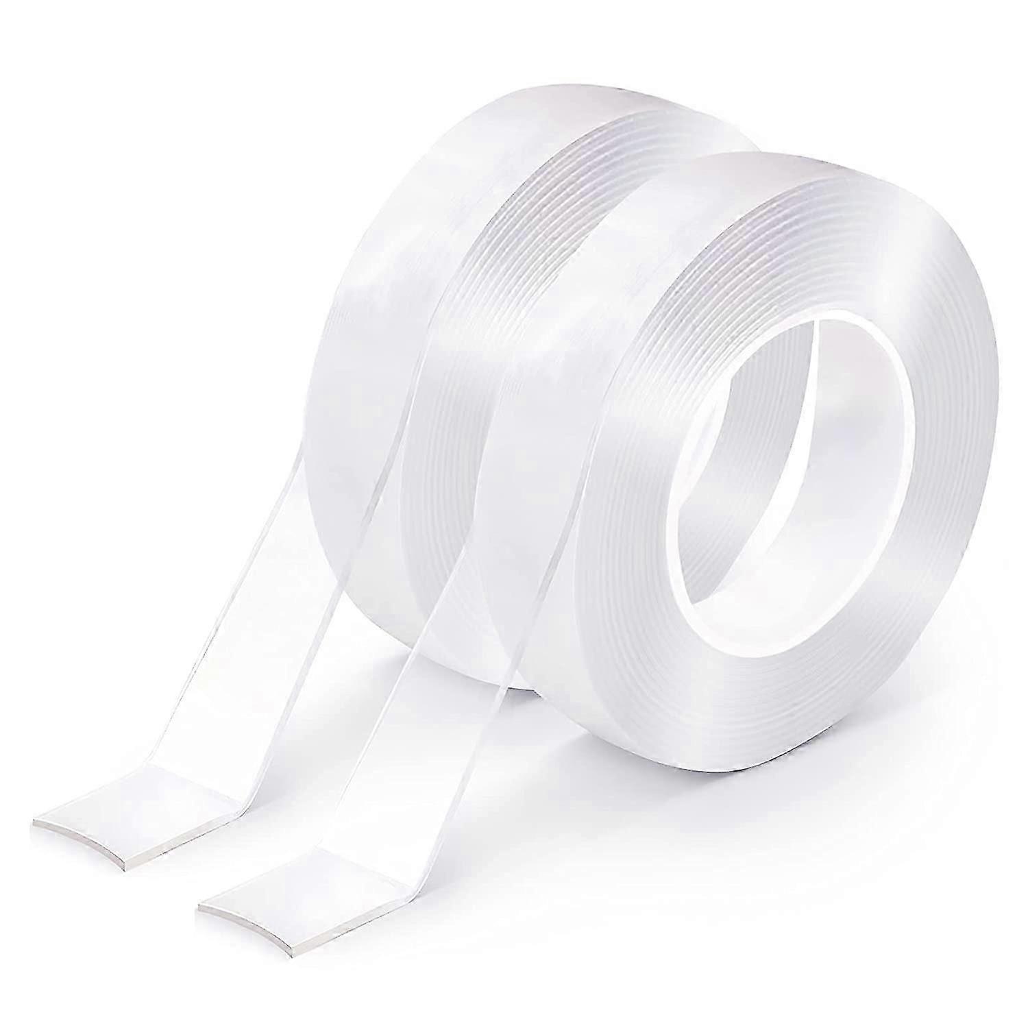 2er-Pack doppelseitiges Klebeband, strapazierfähig (insgesamt 33 Fuß), Mehrzweck-Montageband, entfernbare Klebestreifen, transparentes Wandband, wiederverwendbar, stark klebend