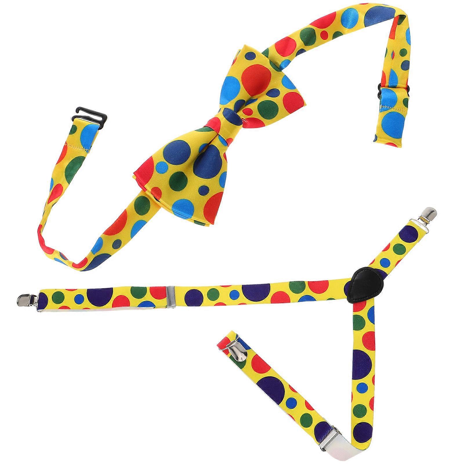 Dot Print Suspender and Bow Tie Set Elastic Costume Accessory for Boys, Ideal for Halloween, Carnival & Dress Up Parties