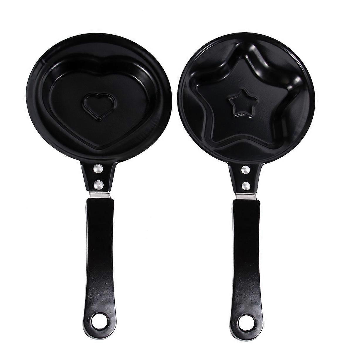 2pcs Mini Non Stick Omelette Pan, Cartoon Egg Frying Pan for Pancakes Fried Eggs, Fun Star Heart Shapes Breakfast Cooking Tool