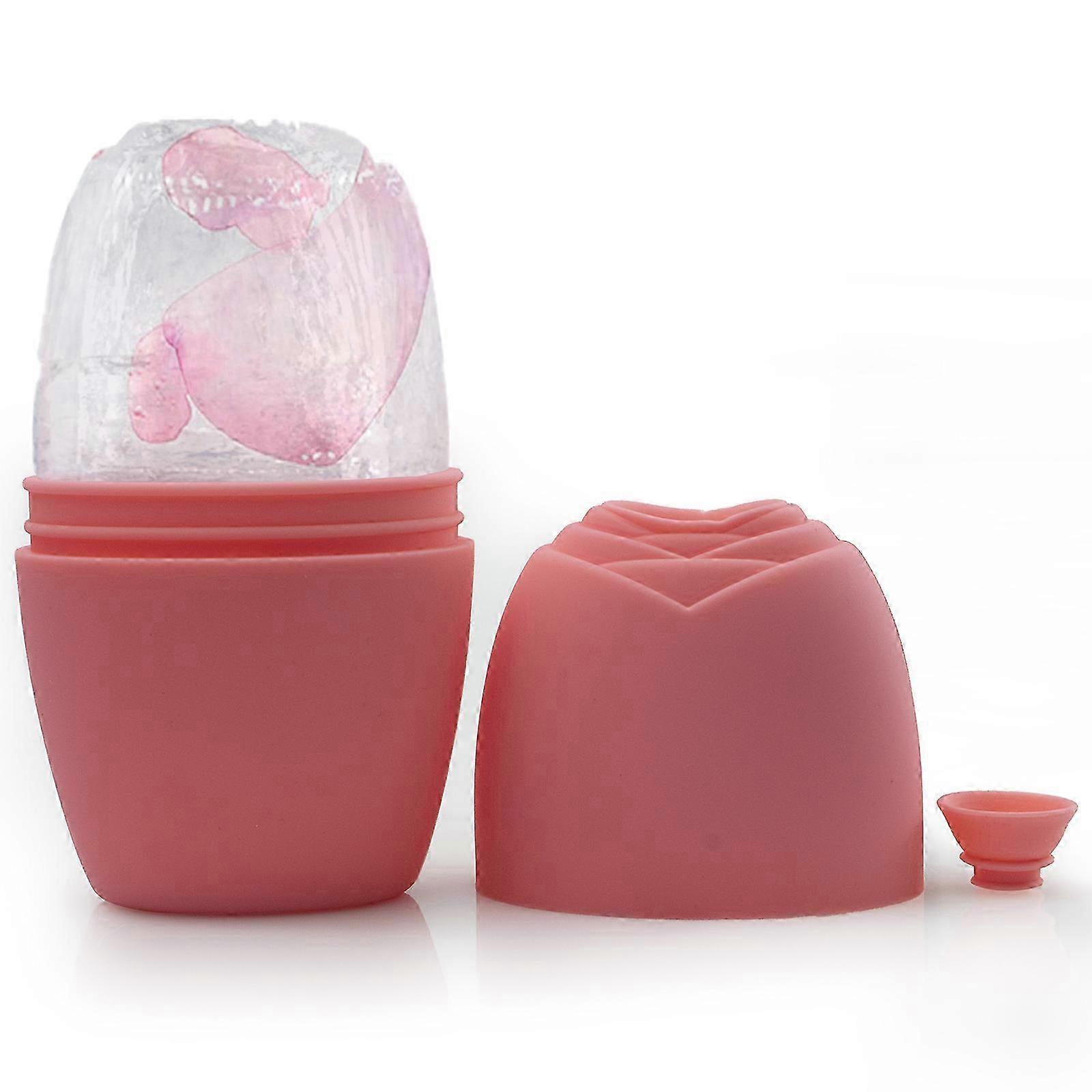 顔と首のコールドセラピー美容ツール用のポータブルシリコンアイスローラー - ピンク