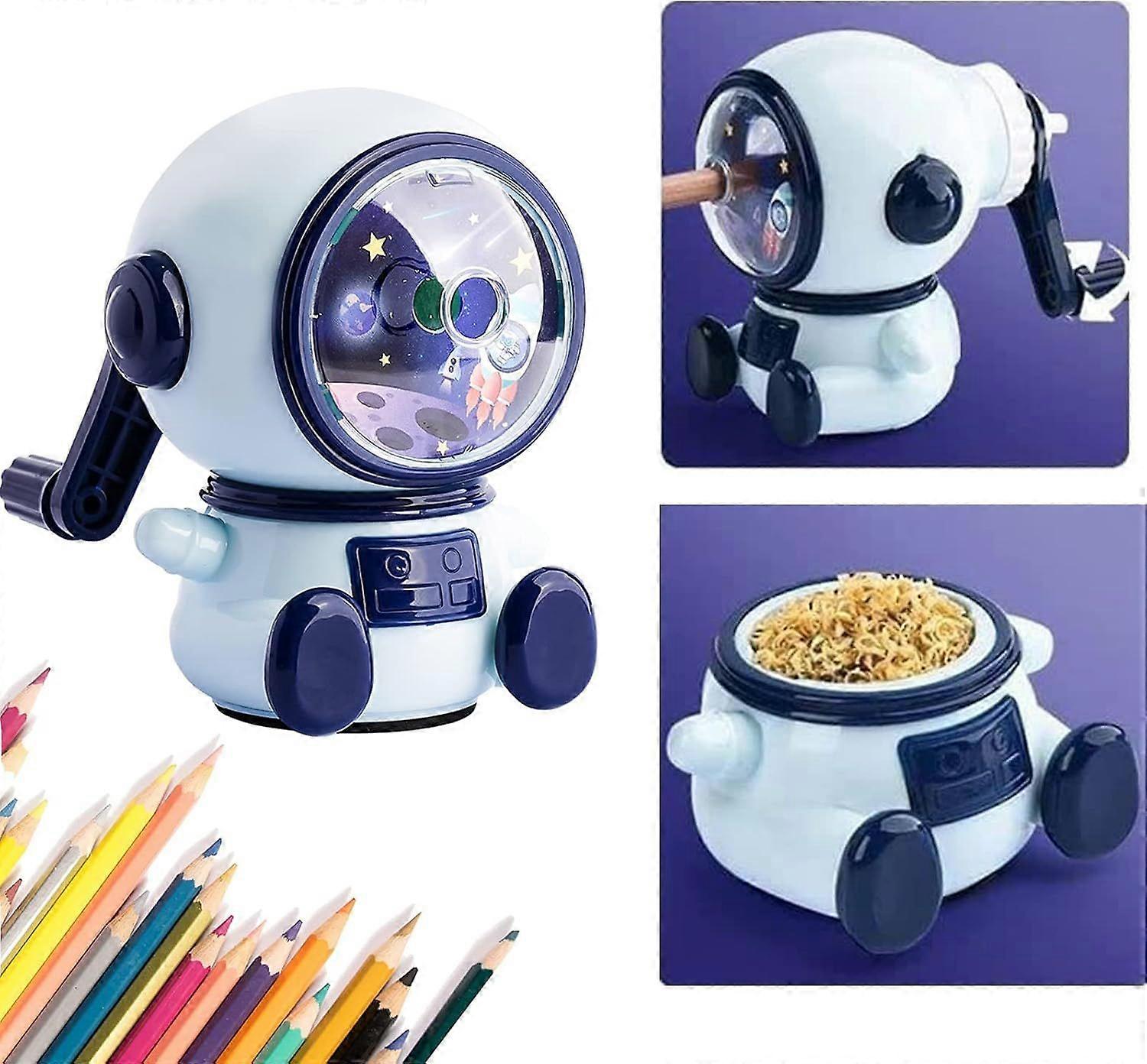 Pencil Sharpener, Manual, ABS, Pencil Sharpener, Blue, Office, Classroom, Home, Astronaut Design, Three Adjustable Positions