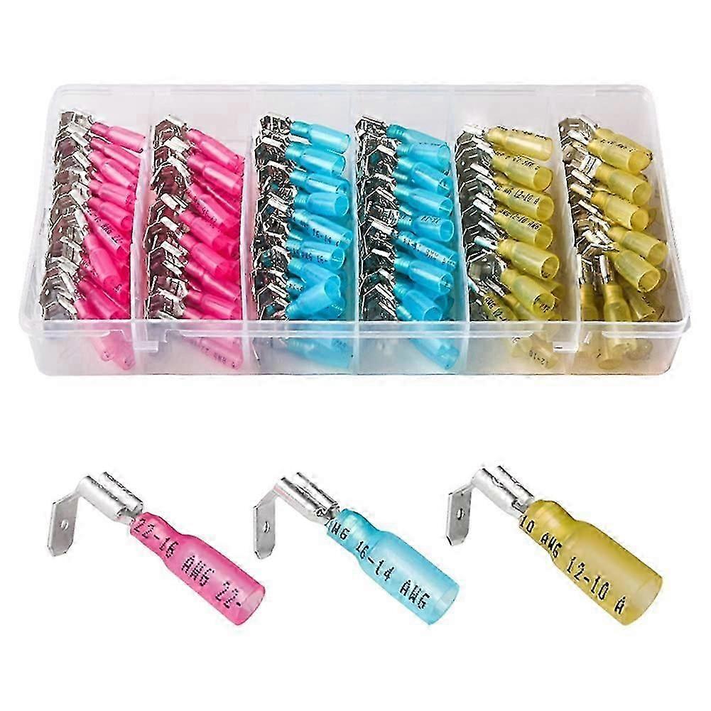 140PCS 22-16/16-14/12-10 AWG Heat Shrink Piggy Back Spade Quick Splice Crimp Terminals Connectors A