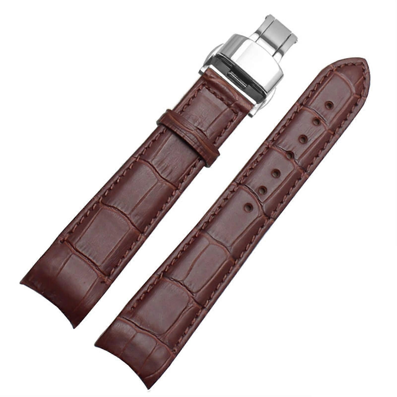 Curved End Men's Bracelet for BL900237 05A BT000112E 01A Leather Brand Watch with Buckle 20 21 22 mm/91 20 mm Brownx Silver Clasp