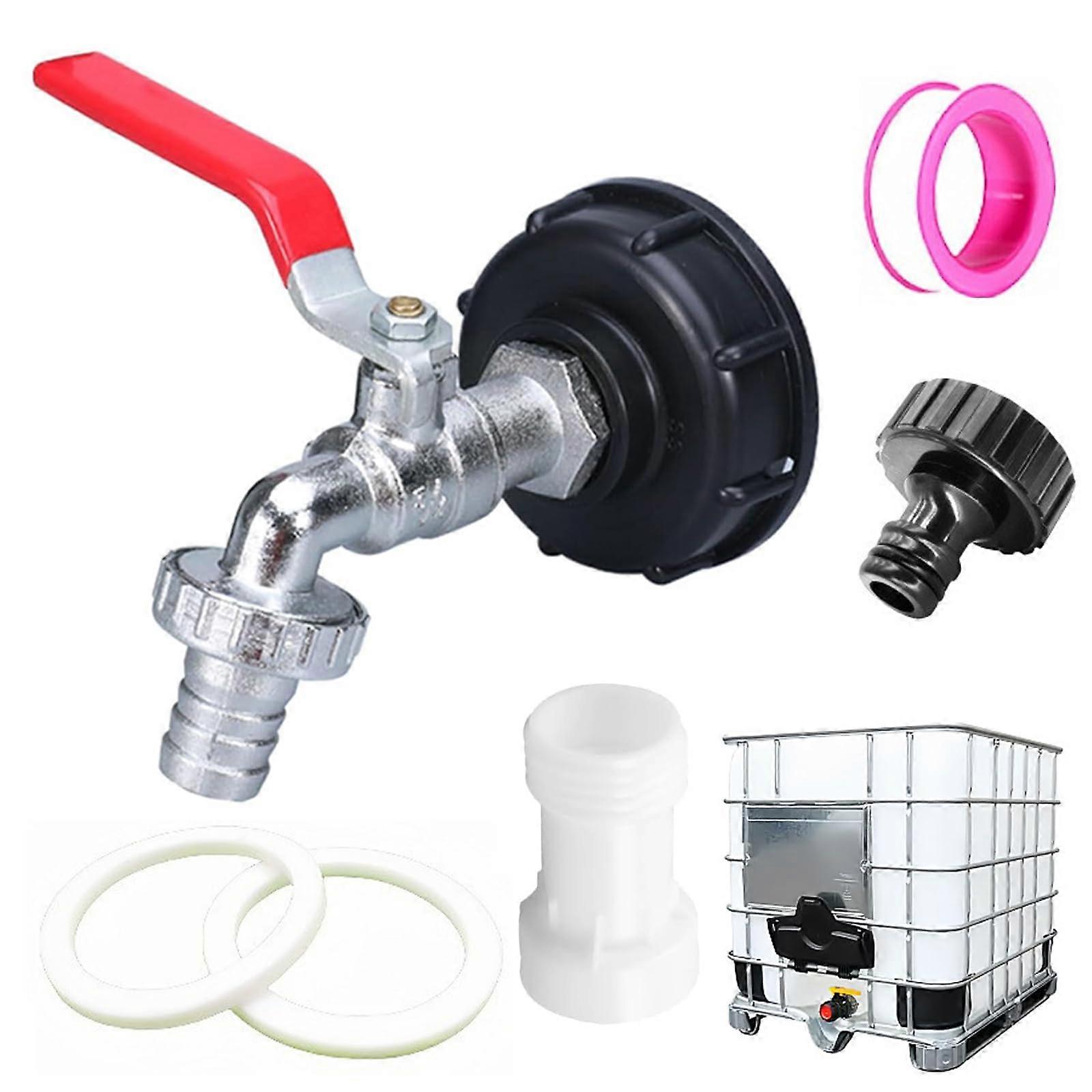 IBC Outlet Tap With Spout Extension, S60 x 6 Coarse Thread, 3/4 Inch Connection, 1000 L IBC Tank Adapter For Water Barrels And Rainwater Tanks