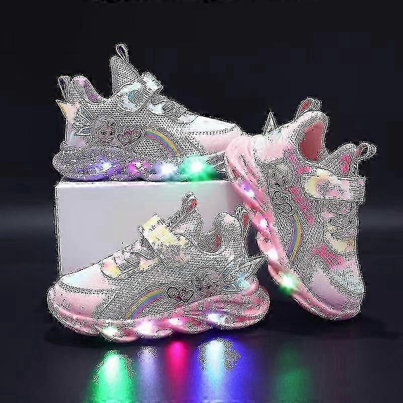 أحذية رياضية LED مضيئة للبنات مع حذاء غير رسمي غير قابل للانزلاق بطبعة Elsa للأطفال