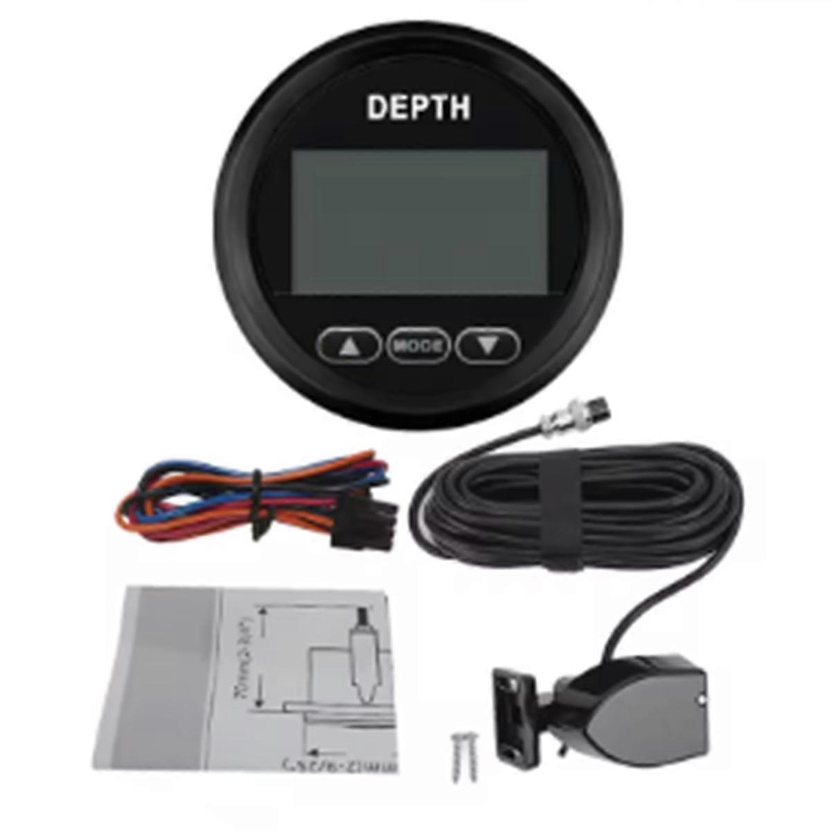 Marine 52mm Digital Depth Gauge Indicator with Transducer and White Backlight for Yachts Fishing Bo