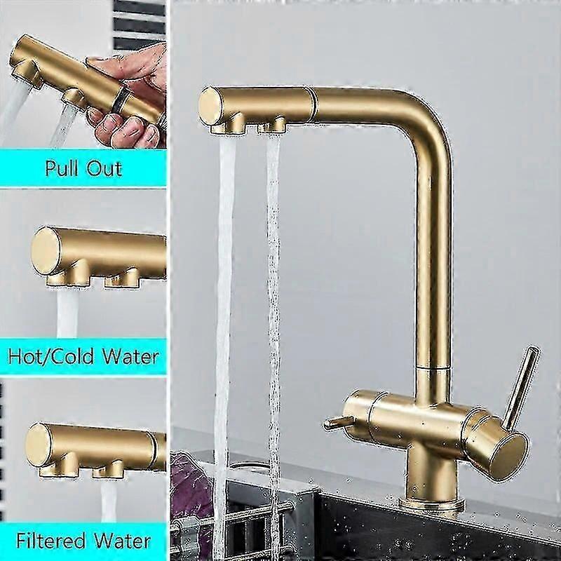 純水キッチン蛇口引き出し噴霧器ヘッド360回転ろ過水蛇口デッキ取り付け温水冷水ミキサーデュアルハンドル