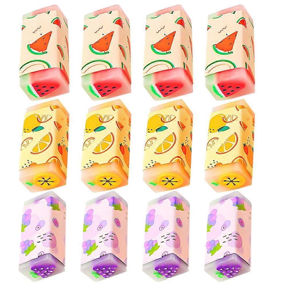 Fruit Eraser Rubber Material Portable for Students Classroom Use Fun Design 12Pcs