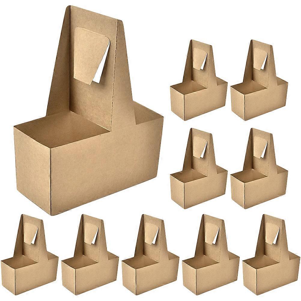 Light Brown 10Pcs Rectangular Paper Coffee Tray Holders Takeout Stable Carrying Drink Carrier