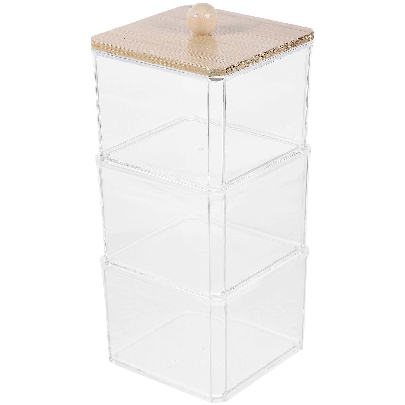 Cotton Pad Container Cotton Swab Pads Holder Vanity Table Rectangular Stackable Bamboo Material 1Set