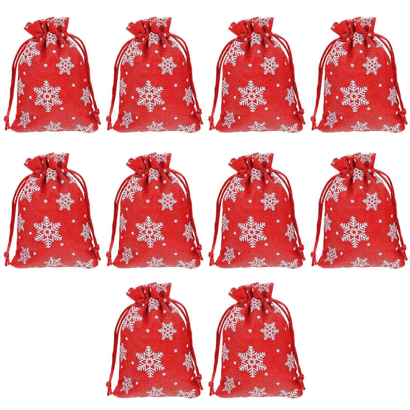 Party Favor Bag Drawstring present Bags Red Linen Rectangular Simple Design Christmas 10Set