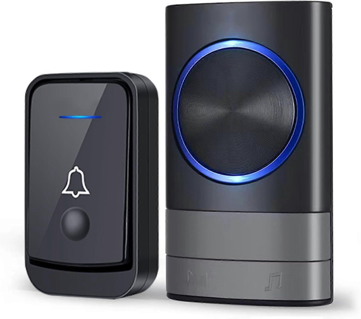 Wireless Doorbell, IP44 Waterproof Outdoor Chime 400 Meters, 52 Melodies and 4 Volume Levels, Chime Kit with Plug-in Receivers, Blue LED Indicator, f