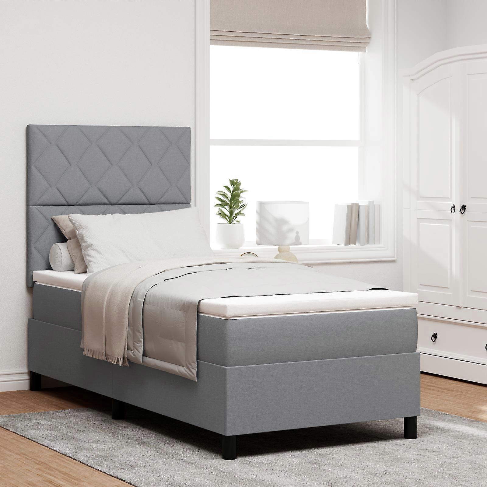 Box Spring Bed with Mattress & LED Light Grey 90x190 cm Fabric