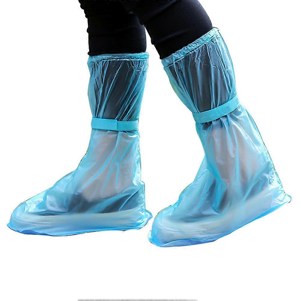 Reusable Rain Shoe Covers High-Tube Non-Slip Blue L Size 2 Pairs
