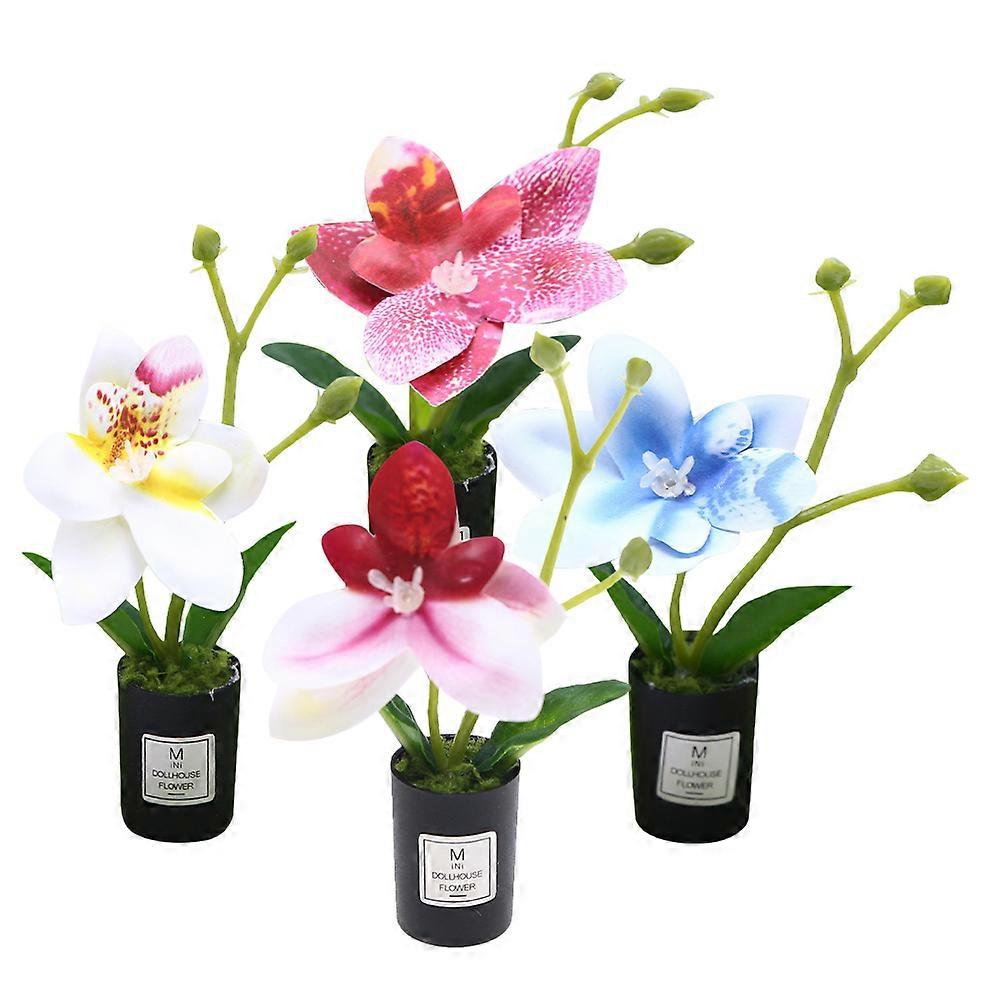 Faux Bonsai Miniature Potted Flowers For Doll House Accessories Lifelike Design Multi Color 9.00X4.00X4.00CM 4Pcs