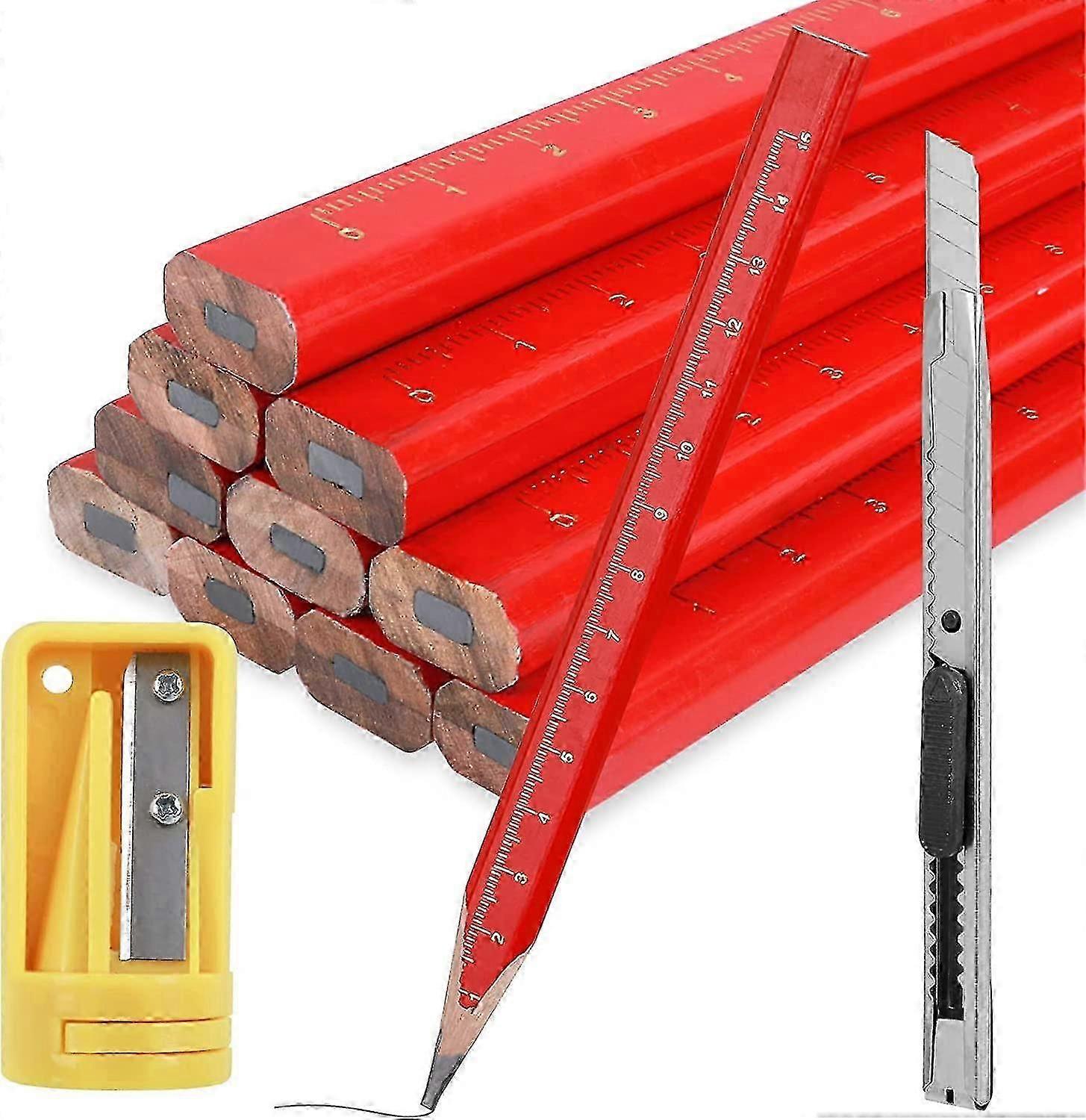 Prasacco 10 Pcs Carpenter Pencils Construction Pencils With Pencil Sharpener Woodworking Pencils For Marking