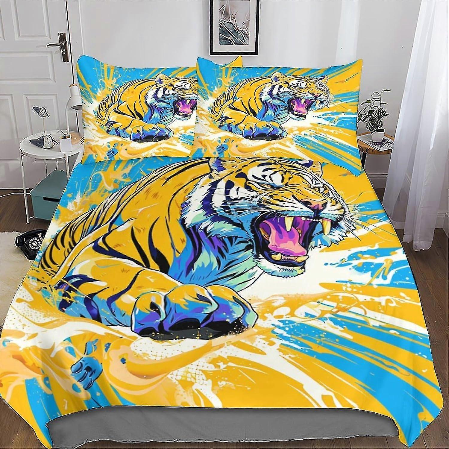 Wild Tiger 3D Printed Duvet Cover 3PC Bedding Set with Microfiber and Hidden Zipper Closure for Kids and Adults