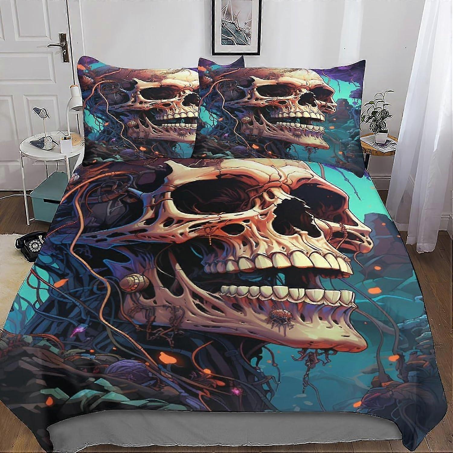 Gothic Skull 3D Printed Duvet Cover Set Soft Microfiber Bedding Set for Adults and Kids 3 Pieces with Pillow Cases and Zipper