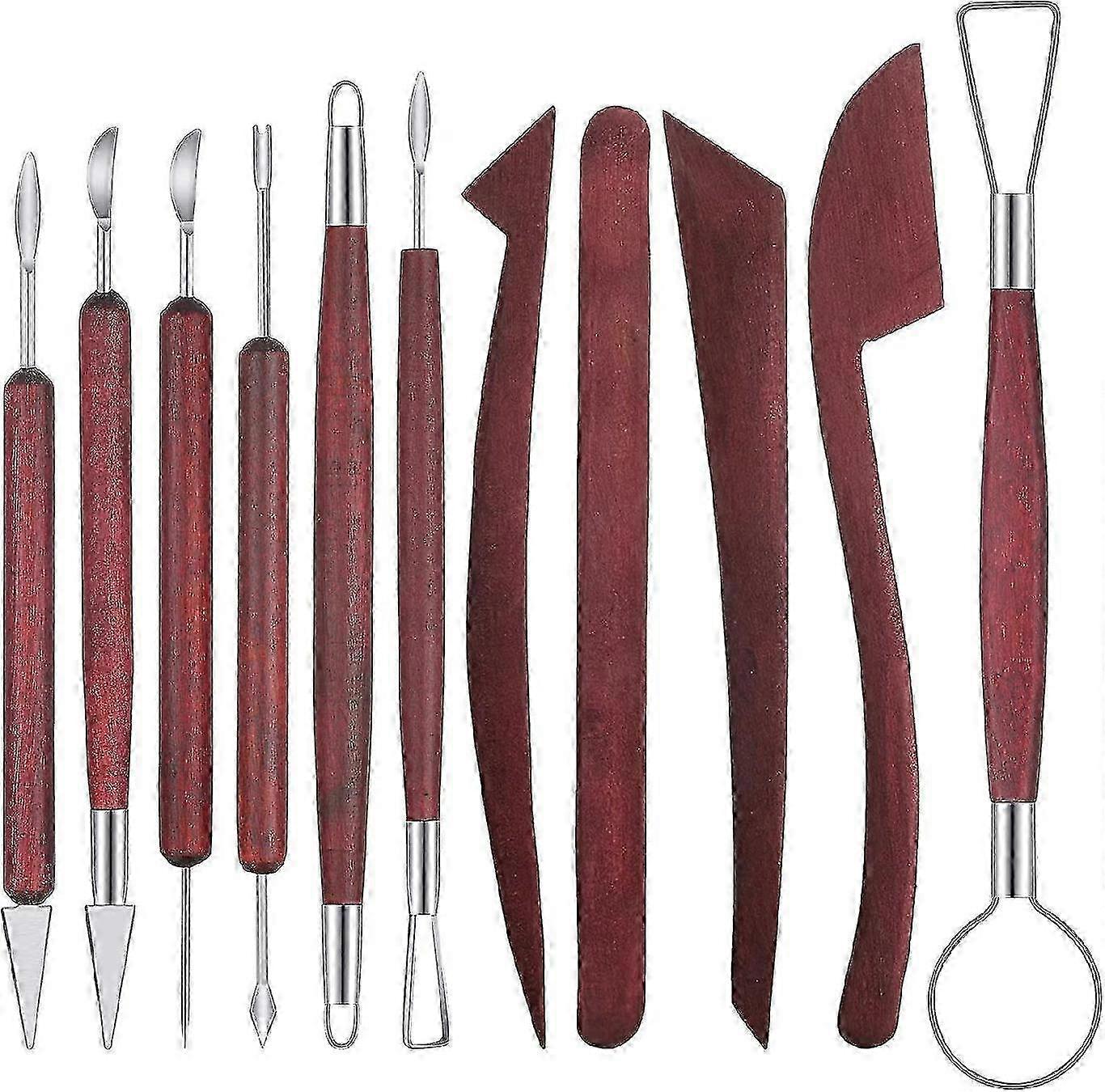 11-Piece Clay Sculpting Set - Wooden Handle Pottery Tools