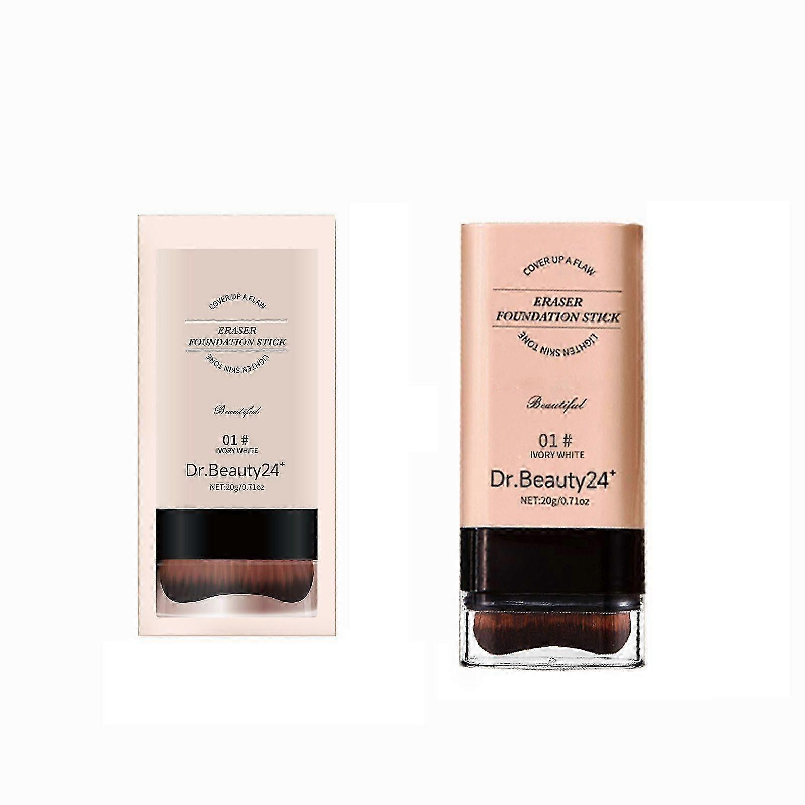 Multi-Use Full Coverage Foundation Stick, Double Head Concealer and Contour Stick Built-In Brush, Long-Lasting Hydrating Waterproof, Natural Matte Mak