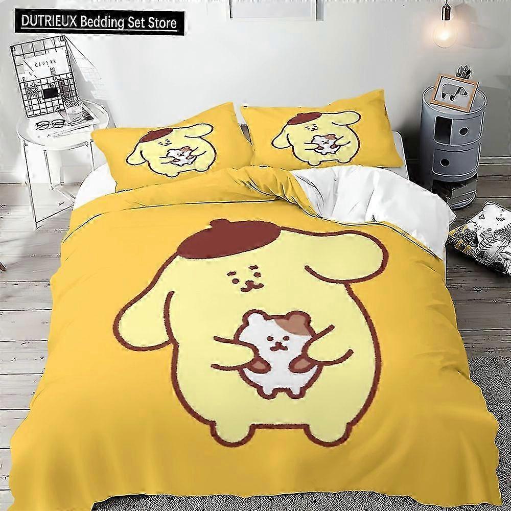 Pompompurin Inspired Bedding Set with Bed Sheets, Duvet Cover, and Pillows in Single, Double, or King Size - 3-Piece Multi-Piece Quilt Cover