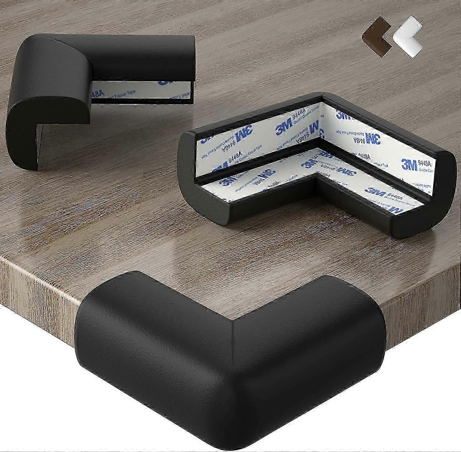Black - 10 Pieces Rubber Corner Protector - Large Cushion For Maximum Baby Protection - Table Corner Protector - Pre-applied With Double Sided Adhe
