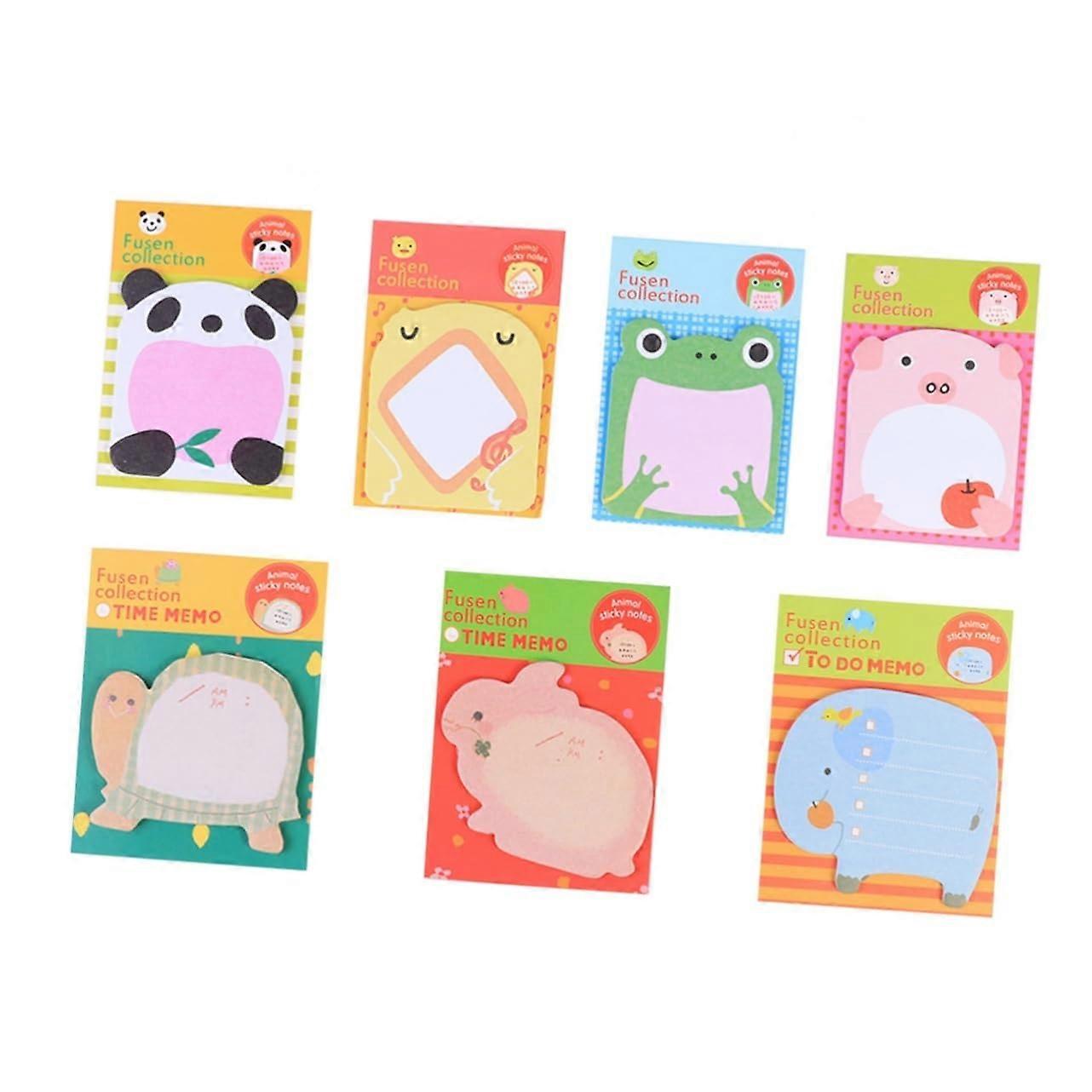 7 Sheets Animal Shaped Sticky Notes Cute Cartoon Sticky Pads for School Office and Home Frog Pig Rabbit Elephant Panda Chicken Turtle Colourful Notes