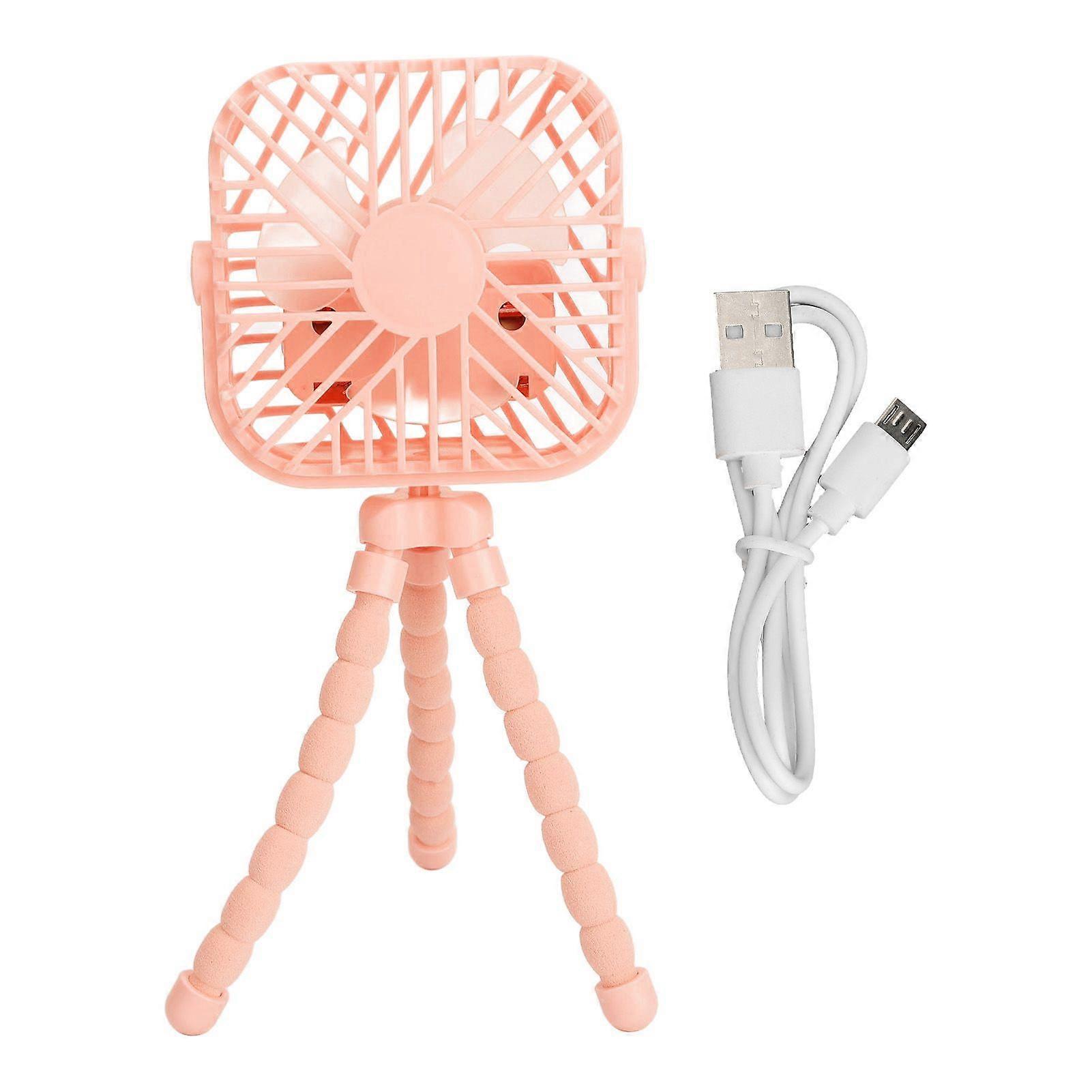 Desktop Fan 3 Wind Gears LED Light Flexible Tripod Portable Fan for Baby Stroller Quadrate PinkYMMR)