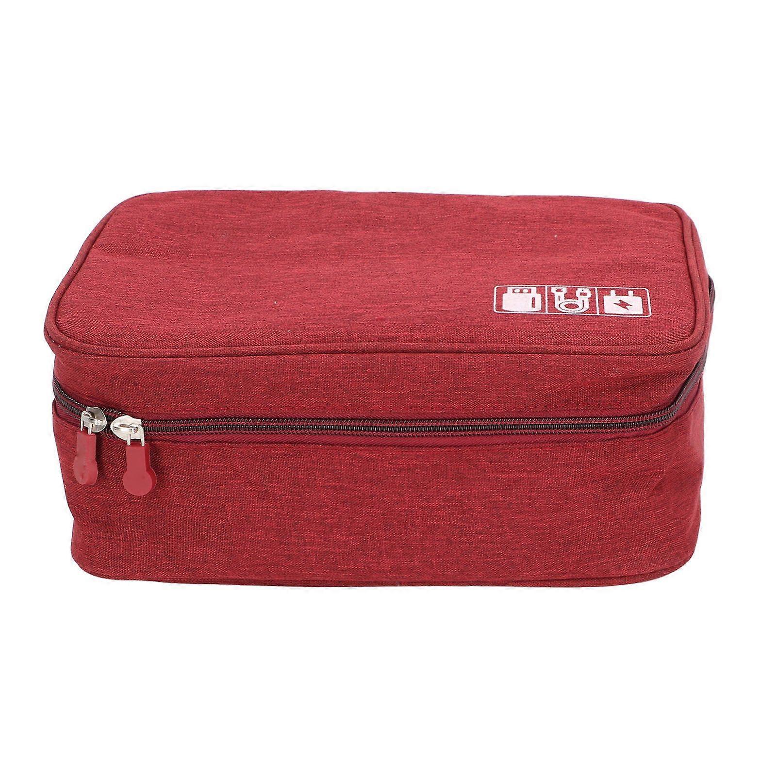 Data Cable Charger Bag Large Capacity Portable Electronic Accessory Storage Case for Mobile HDD Laptop Power Cord Wine Red YMHC