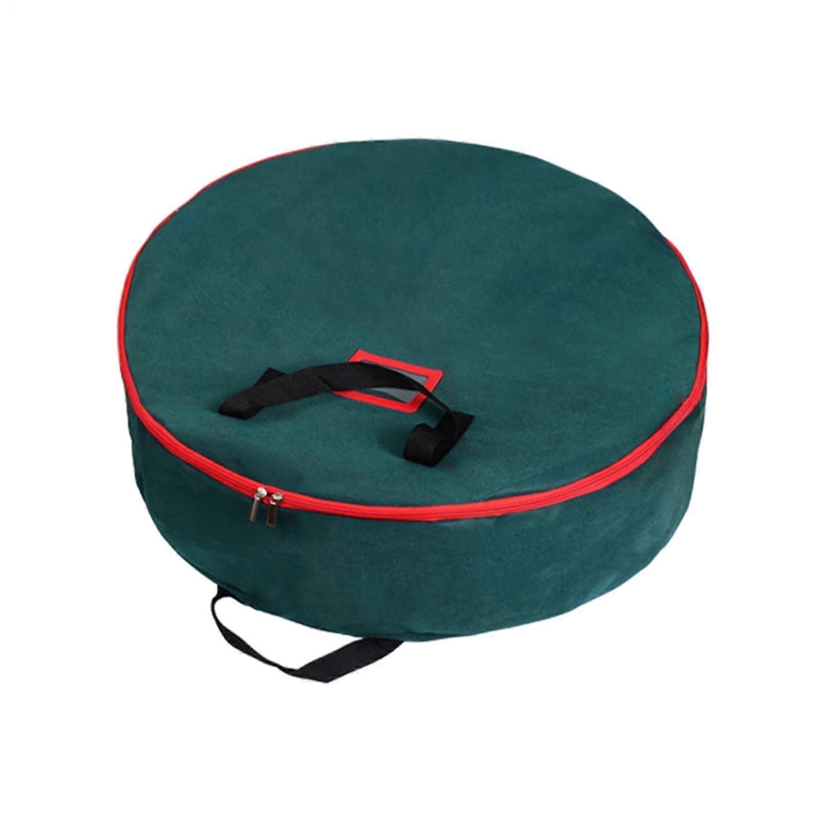 Christmas wreath zipper bag – storage with handle, round ornament protection, green