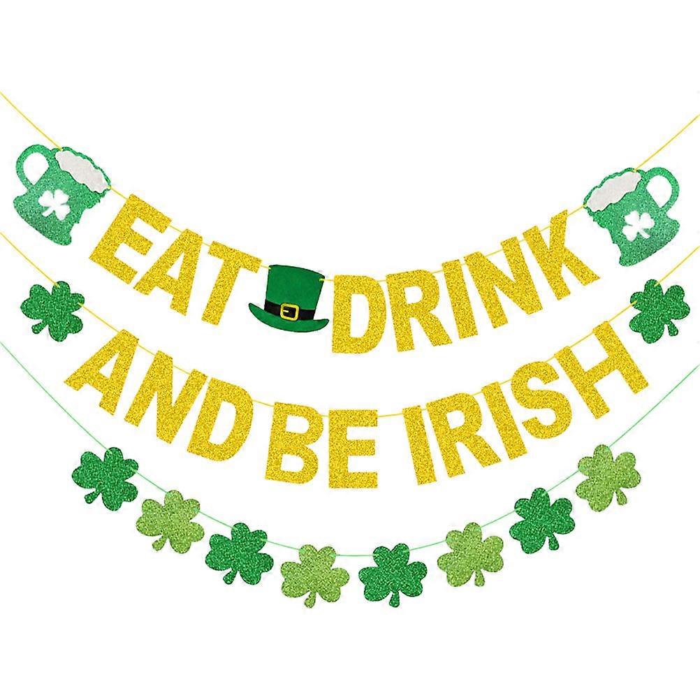 Patrick's Day Hanging Ornament Party Theme Pendant String Flag Paper Material Banner 117.90X5.11X0.04in 2 Sets