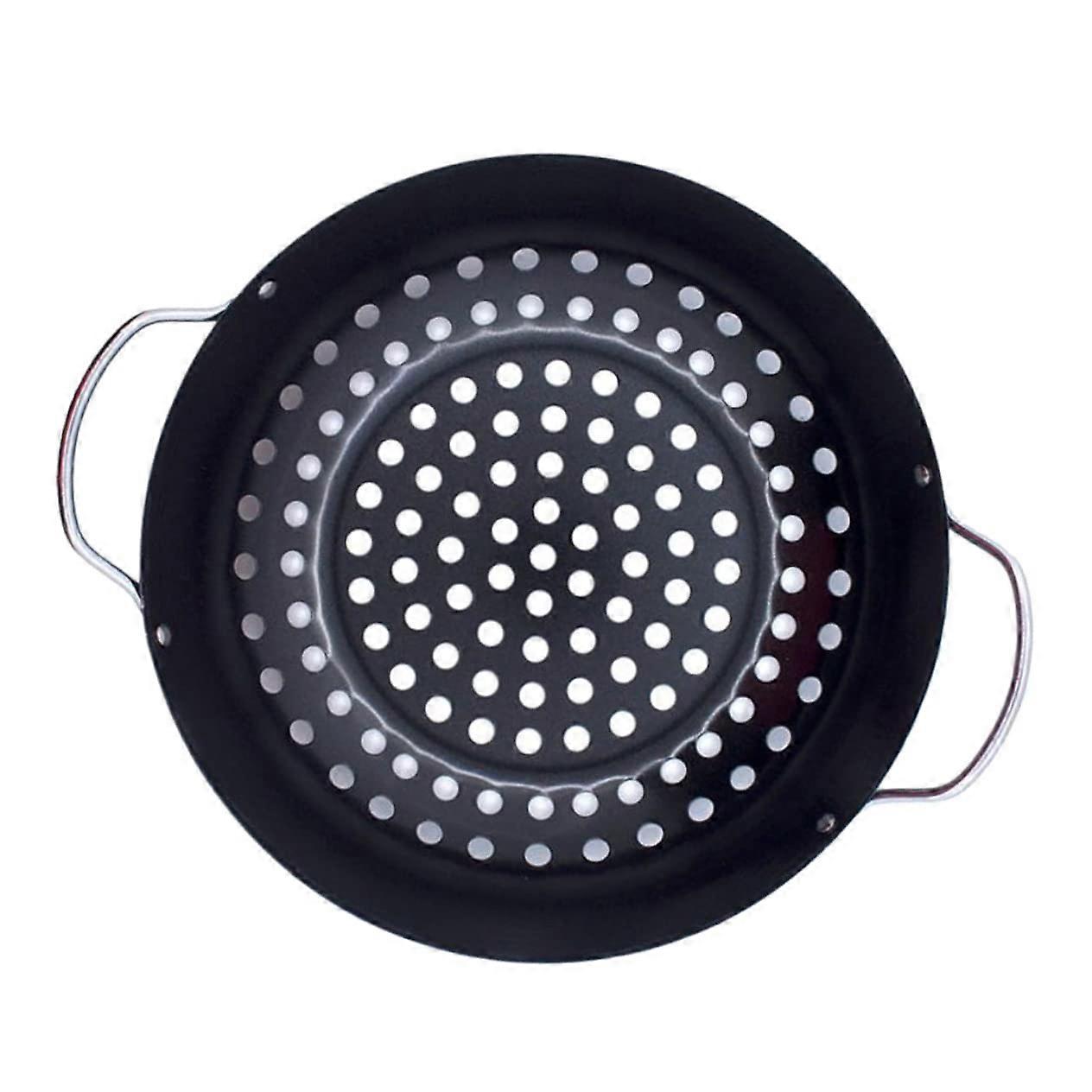 BBQ grill plate with nonstick coating, round pan for meat, vegetables, fish.