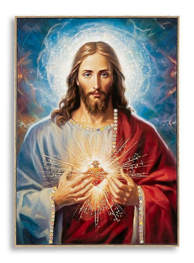 PAINTED ON CANVAS LACQUERED JESUS WITH FRAME CM 72X4X102